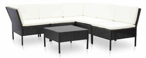 Polyrattan Kerti Ülőgarnitúra - 6 részes - Fekete