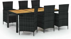 Polyrattan Kültéri Étkezőszett - 7 részes - Fekete - 190x90cm