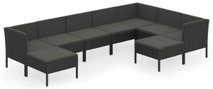 Polyrattan Kerti Ülőgarnitúra - 9 részes - Fekete