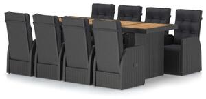 VidaXL Kültéri Étkezőszett - 9 személyes - Fekete Polyrattan
