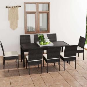 Polyrattan Kerti Étkezőgarnitúra - 9 részes - Fekete