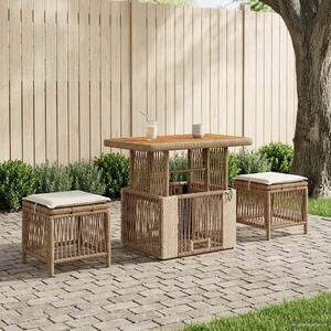 Kert étkező szett párnával 3 pcs Beige és krém polirattan