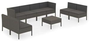 VidaXL Polyrattan Kerti Ülőgarnitúra - 9 Elemes - Szürke