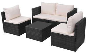 VidaXL 5-részes fekete polyrattan kerti bútorszett párnákkal