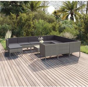 Polyrattan Kerti Ülőgarnitúra - 12 részes - Szürke