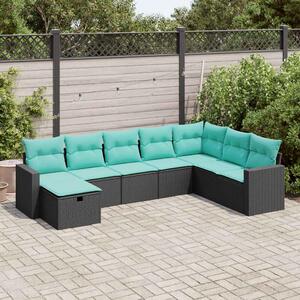 8 részes fekete polyrattan kerti ülőgarnitúra párnákkal