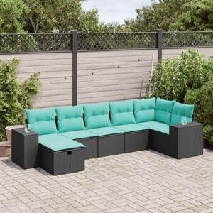 7 részes fekete polyrattan kerti ülőgarnitúra párnával