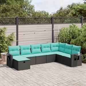 8 részes fekete polyrattan kerti ülőgarnitúra párnákkal