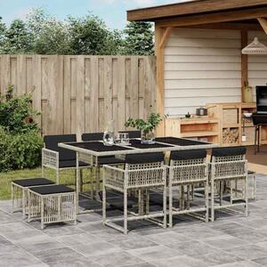 11 részes világosszürke polyrattan kerti ülőgarnitúra párnákkal
