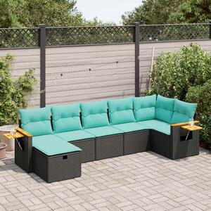 7 részes fekete polyrattan kerti ülőgarnitúra párnával