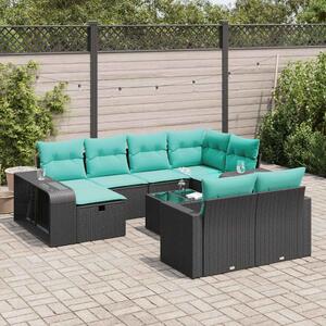 11 részes fekete polyrattan kerti ülőgarnitúra párnákkal