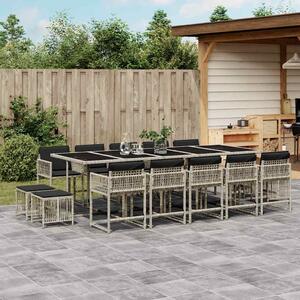 15 részes szürke polyrattan kerti étkezőgarnitúra párnákkal