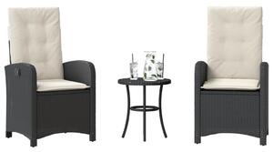 3 részes fekete polyrattan bisztrógarnitúra párnával