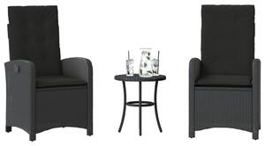 3 részes fekete polyrattan bisztrógarnitúra párnával