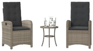 3 részes szürke polyrattan bisztrógarnitúra párnákkal