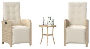 3 részes bézs polyrattan bisztrógarnitúra párnával