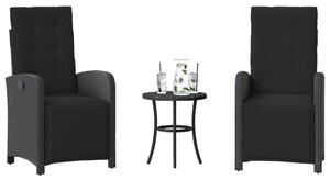 3 részes fekete polyrattan bisztrógarnitúra párnával
