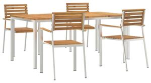 5 darabos Kerti Étkező Szett Tömör Akácfából, Kültéri Étkezőasztal 180x90x75 cm Tömör Akácfából, Összecsukható Kerti Székek 4 db Tömör Akácfa és Acél