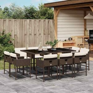 11 részes barna polyrattan kerti ülőgarnitúra párnákkal