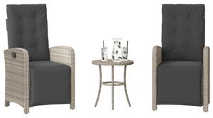 3 részes világosszürke polyrattan bisztrógarnitúra párnákkal