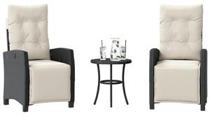 3 részes fekete polyrattan bisztrógarnitúra párnával