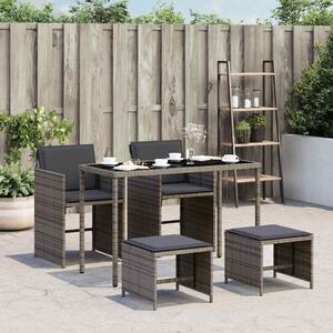 5 részes szürke polyrattan kerti étkezőgarnitúra párnával