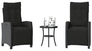 3 részes fekete polyrattan bisztrógarnitúra párnával