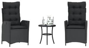 3 részes fekete polyrattan bisztrógarnitúra párnával