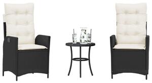 3 részes fekete polyrattan bisztrógarnitúra párnával