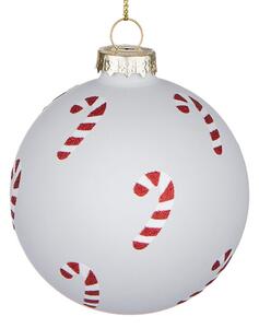 HANG ON üveg karácsonyfadísz, Candy Cane fehér 8cm