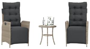 3 részes világosszürke polyrattan bisztrógarnitúra párnákkal