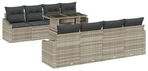 7 darabos kertiszett párnákkal, világosszürke poly rattan