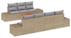 8 Darabos Kerti Sofa Szett Párnákkal Bézs Poli Rattan Akáciával