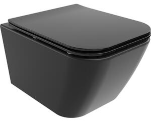 Mexen Madox Rimless WC csésze vékony, lassan csukódó duroplaszt ülőkével, fekete matt - 30154070