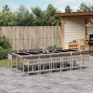 13 részes szürke polyrattan kerti étkezőgarnitúra párnákkal