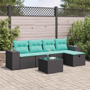 6 részes fekete polyrattan kerti ülőgarnitúra párnákkal