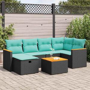 7 részes fekete polyrattan kerti ülőgarnitúra párnával