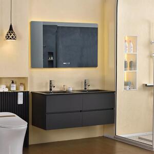 Hongkong Duo Antracit 120 komplett fürdőszoba bútor fali mosdószekrénnyel, dupla fekete slim mosdóval és tükörrel