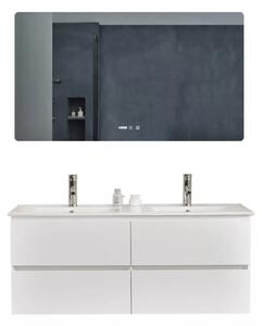 Hongkong Duo White 120 komplett fürdőszoba bútor fali mosdószekrénnyel, dupla kerámia mosdóval és tükörrel