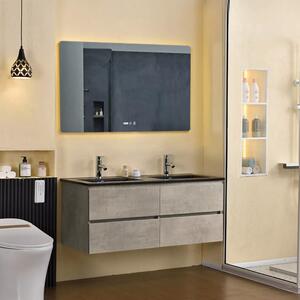 Hongkong Duo Loft Beton 120 komplett fürdőszoba bútor fali mosdószekrénnyel, dupla fekete kerámia mosdóval és tükörrel