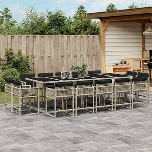 15 részes szürke polyrattan kerti étkezőgarnitúra párnákkal