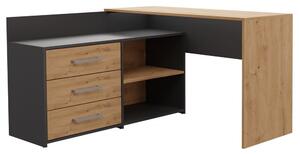 Riano MIX Dany sarok íróasztal polccal, tárolóval, 76x120x50 cm, antracit-tölgy