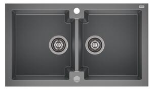 HONEST 160 kétmedencés gránit mosogató automata dugóemelő, szifonnal, szürke, beépíthető