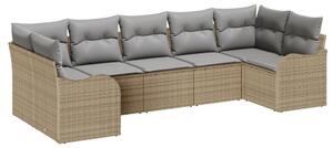 7 darabos Kerti Sofa Szett Párnákkal Bézs Poly Rattan