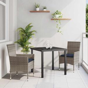 Asztal és szék szett 3 pcs Szürke és sötétkék PE Rattan