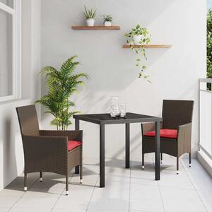 Asztal és szék szett 3 pcs Barna és Piros PE Rattan