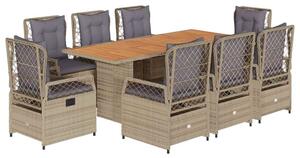 VidaXL Kerti Étkezőgarnitúra - Polyrattan - 9 részes - Bézs
