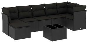 Polyrattan Kerti Ülőgarnitúra - 8 részes - Fekete