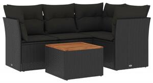 VidaXL 5 részes fekete polyrattan kerti kanapészett párnákkal
