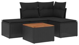 VidaXL 5 részes fekete polyrattan kerti kanapészett párnákkal